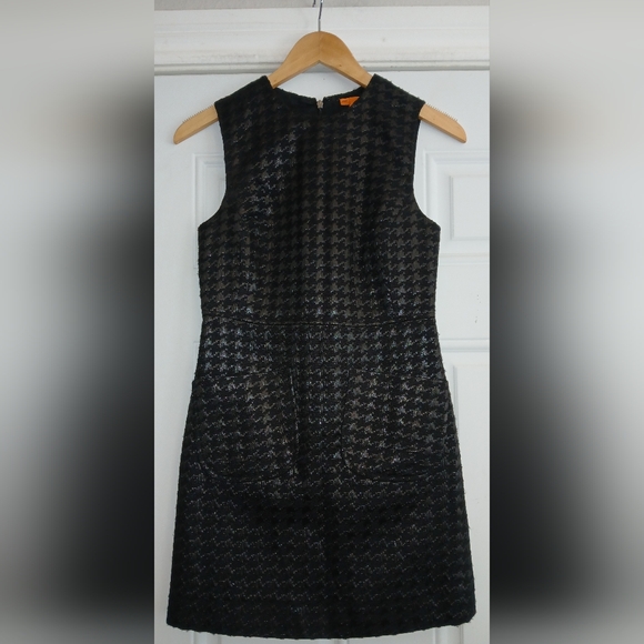 Tory Burch Black Metallic Houndstooth Pockets Casual Dress Size 0 - Picture 1 of 4